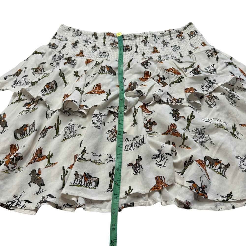 ARIAT *NEW* HiLo Jordan Skirt Sz Large Cowgirl Western Print Ivory Smocked Linen - Picture 9 of 9